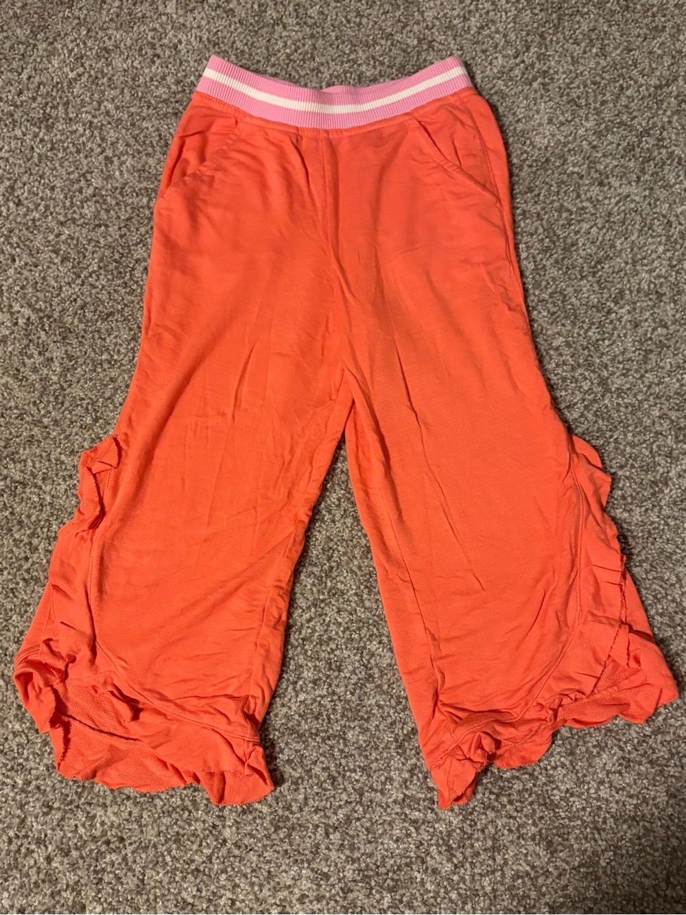 Matilda Jane orange Ruffle Hem Wide-Leg Lounge Pants with Pink Striped Waistband